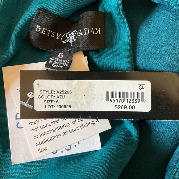 Betsy & Adam Ruffled Halter Long Mermaid Evening Gown Colorful Blue Size 6 Dress - Picture 10 of 13